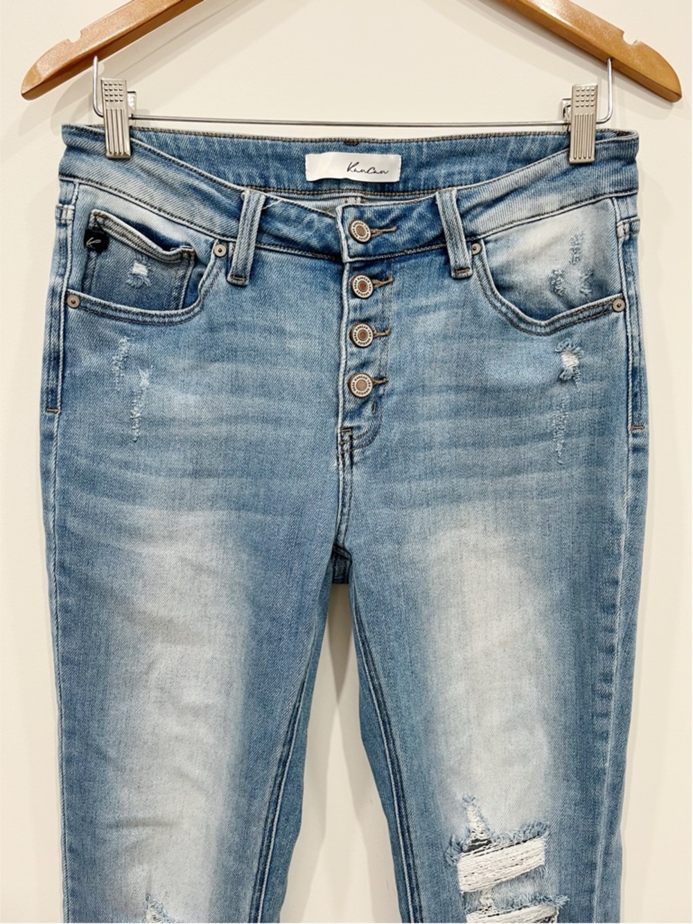 KanCan Mid Rise Button Fly Bootcut Flare Light Wash Jeans - Picture 5 of 15